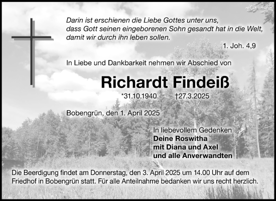 Traueranzeige von Richardt Findeiß von Frankenpost