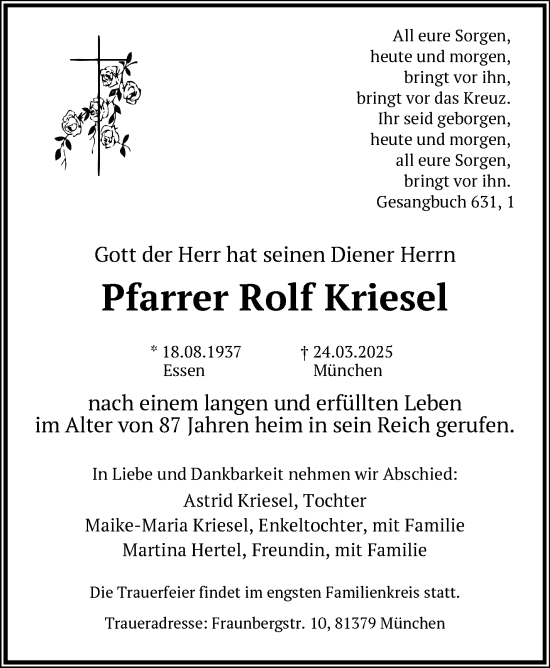 Traueranzeige von Rolf Kriesel von Frankenpost