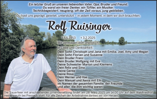 Traueranzeige von Rolf Ruisinger von Frankenpost