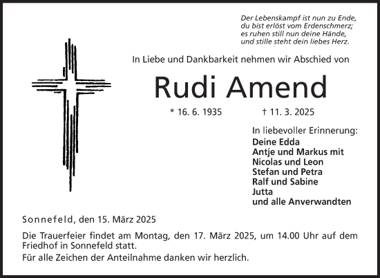 Traueranzeige von Rudi Amend von Neue Presse Coburg
