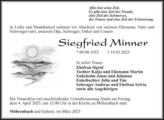 Traueranzeige von Siegfried Minner von Südthüringer Presse
