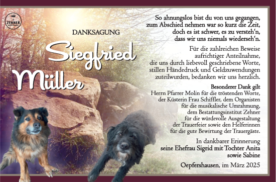 Traueranzeige von Siegfried Müller von Südthüringer Presse