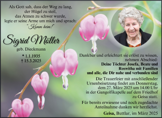 Traueranzeige von Sigrid Möller von Südthüringer Presse