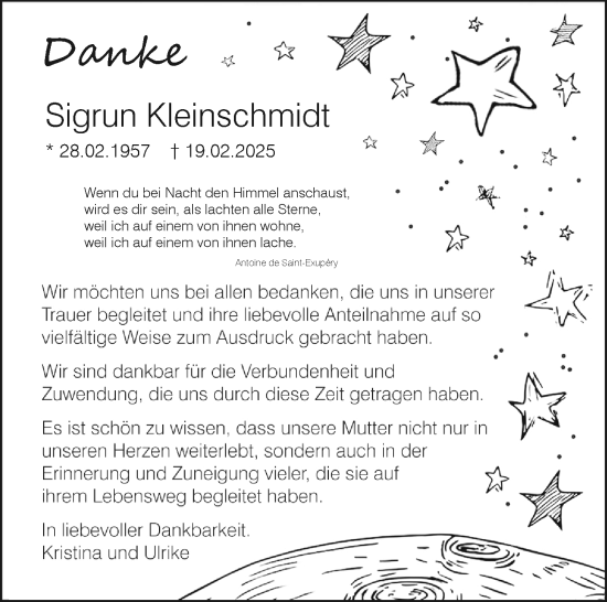 Traueranzeige von Sigrun Kleinschmidt von Südthüringer Presse