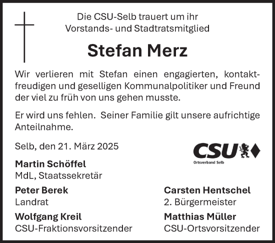 Traueranzeige von Stefan Merz von Frankenpost