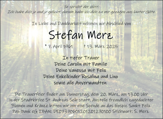 Traueranzeige von Stefan Merz von Frankenpost