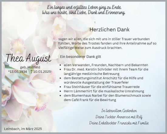 Traueranzeige von Thea August von Südthüringer Presse