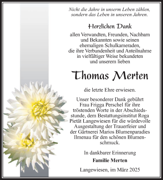 Traueranzeige von Thomas Merten von Südthüringer Presse