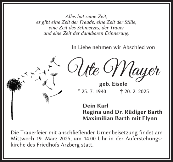 Traueranzeige von Ute Mayer von Frankenpost