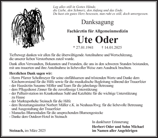 Traueranzeige von Ute Oder von Südthüringer Presse