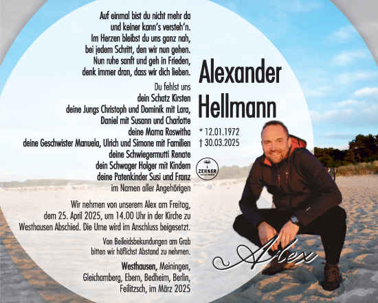 Traueranzeige von Alexander Hellmann von Südthüringer Presse