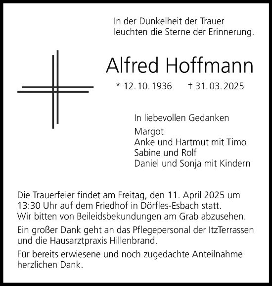 Traueranzeige von Alfred Hoffmann von Neue Presse Coburg