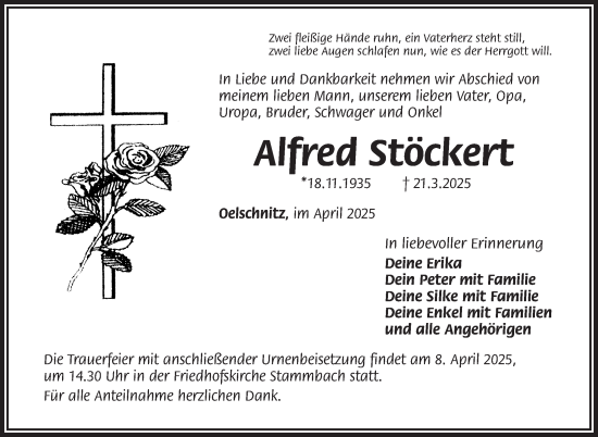 Traueranzeige von Alfred Stöckert von Frankenpost