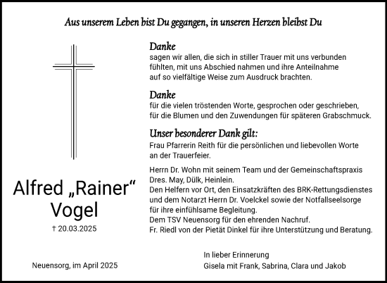 Traueranzeige von Alfred Vogel von Neue Presse Coburg