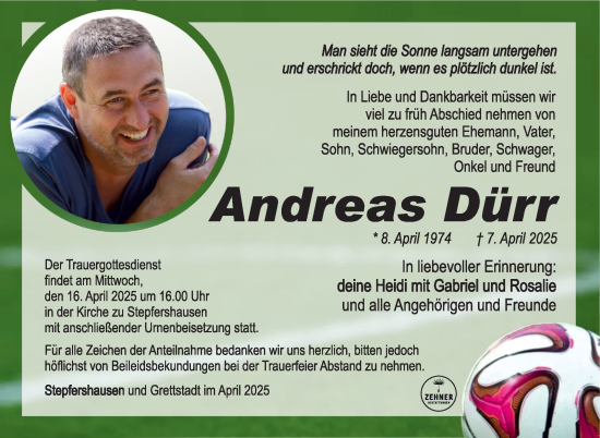 Traueranzeige von Andreas Dürr von Südthüringer Presse