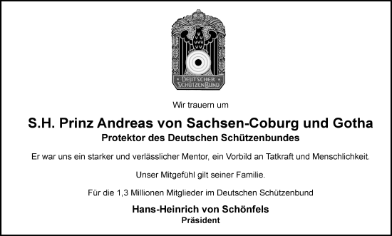 Traueranzeige von Andreas Prinz von Sachsen-Coburg und Gotha von Neue Presse Coburg