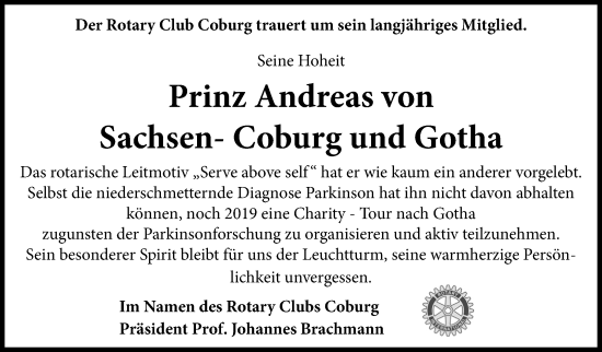 Traueranzeige von Andreas Prinz von Sachsen-Coburg und Gotha von Neue Presse Coburg