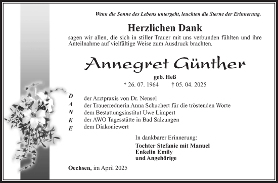Traueranzeige von Annegret Günther von Südthüringer Presse