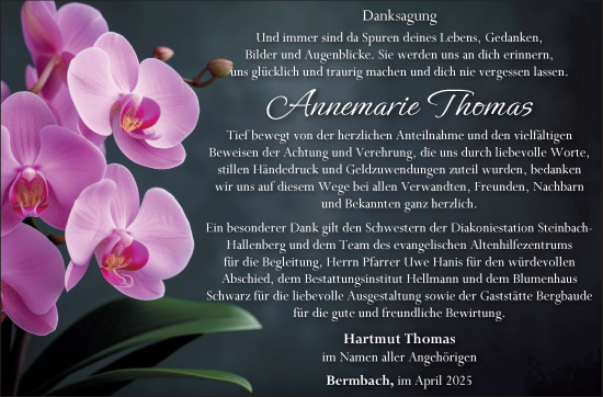 Traueranzeige von Annemarie Thomas von Südthüringer Presse