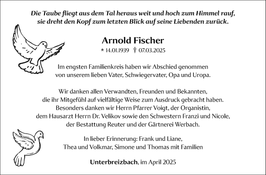 Traueranzeige von Arnold Fischer von Südthüringer Presse