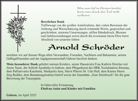 Traueranzeige von Arnold Schröder von Südthüringer Presse