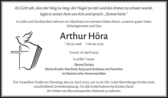 Traueranzeige von Arthur Höra von Frankenpost