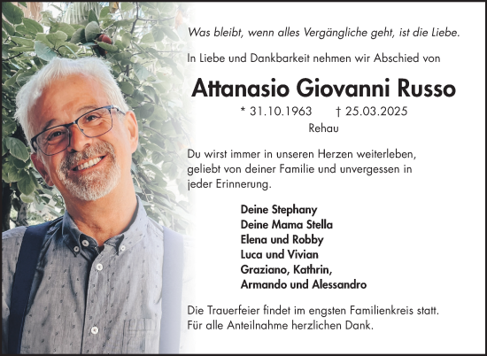 Traueranzeige von Attanasio Giovanni Russo von Frankenpost