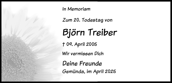 Traueranzeige von Björn Treiber von Neue Presse Coburg