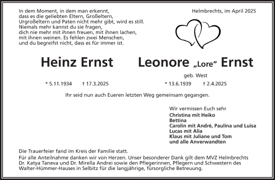 Traueranzeige von Heinz Ernst von Frankenpost