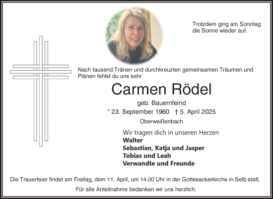 Traueranzeige von Carmen Rödel von Frankenpost