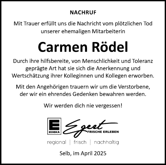 Traueranzeige von Carmen Rödel von Frankenpost