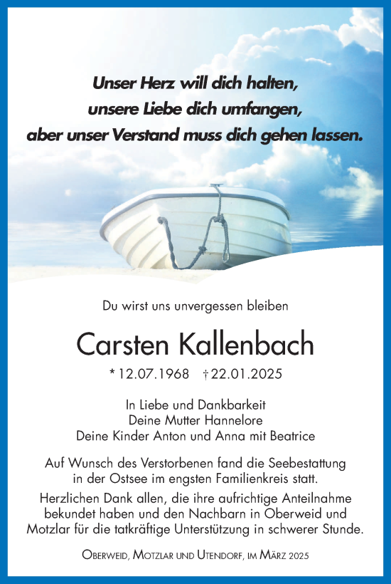 Traueranzeige von Carsten Kallenbach von Südthüringer Presse