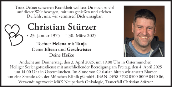 Traueranzeige von Christian Stürzer von Frankenpost