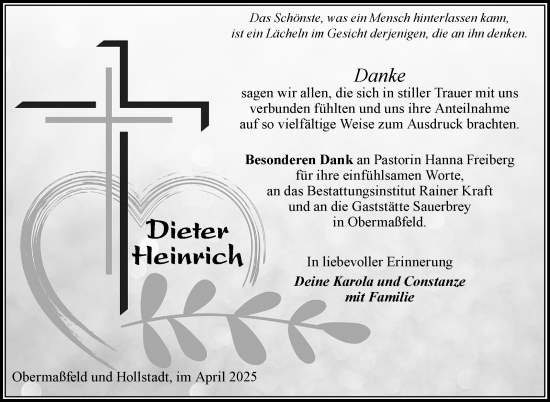 Traueranzeige von Dieter Heinrich von Südthüringer Presse