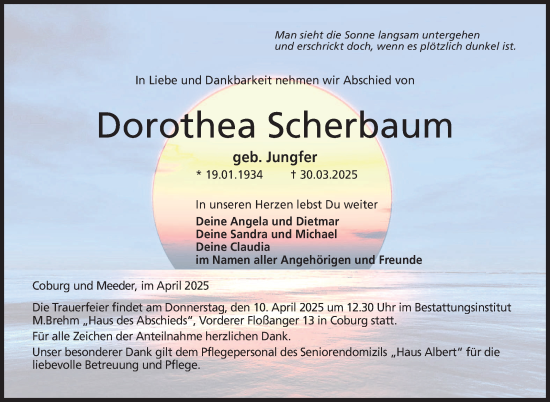 Traueranzeige von Dorothea Scherbaum von Neue Presse Coburg