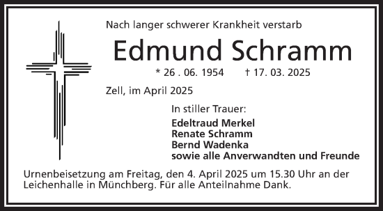 Traueranzeige von Edmund Schramm von Frankenpost