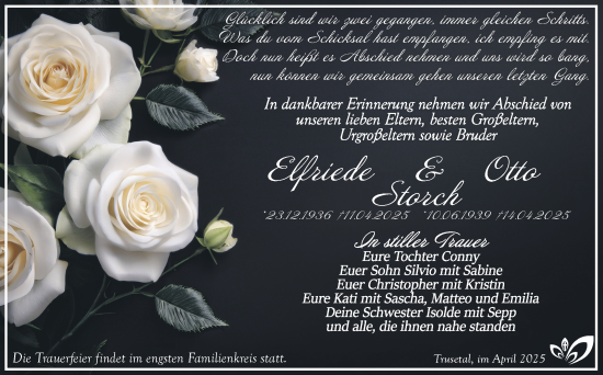 Traueranzeige von Elfriede Storch von Südthüringer Presse