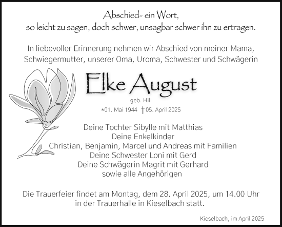 Traueranzeige von Elke August von Südthüringer Presse