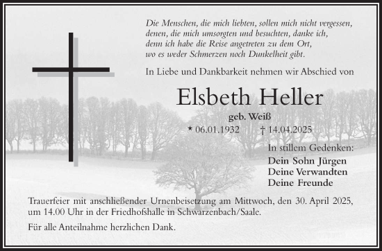 Traueranzeige von Elsbeth Heller von Frankenpost