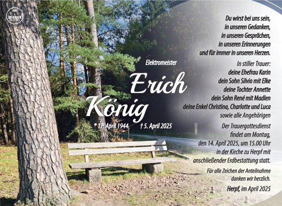 Traueranzeige von Erich König von Südthüringer Presse