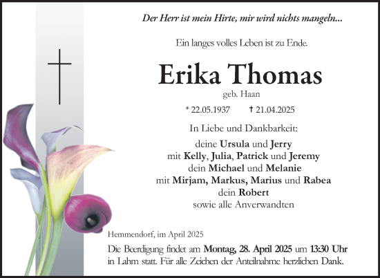 Traueranzeige von Erika Thomas von Neue Presse Coburg