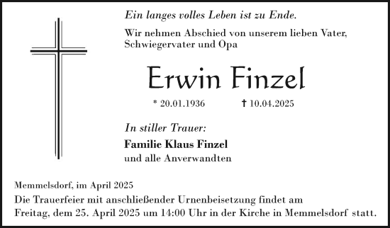 Traueranzeige von Erwin Frinzel von Neue Presse Coburg