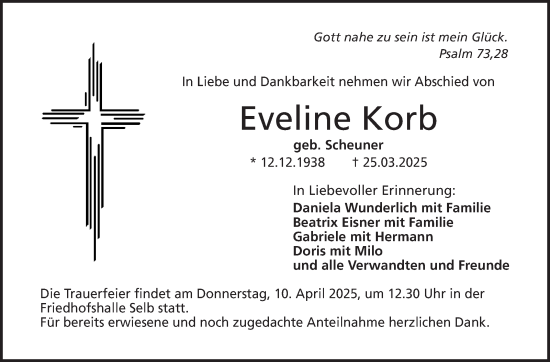 Traueranzeige von Eveline Korb von Frankenpost