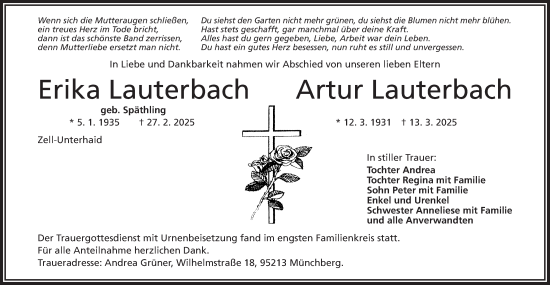 Traueranzeige von Artur Lauterbach von Frankenpost