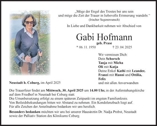 Traueranzeige von Gabi Hofmann von Neue Presse Coburg