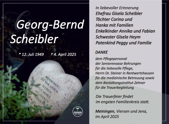 Traueranzeige von Georg-Bernd Scheibler von Südthüringer Presse