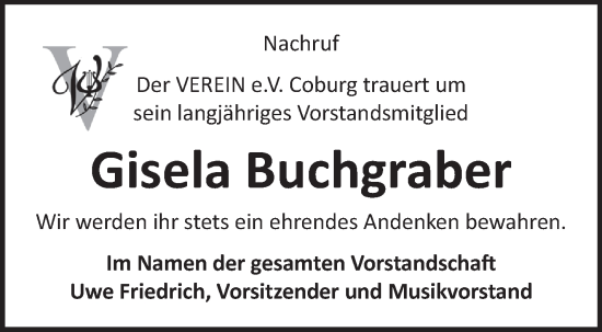Traueranzeige von Gisela Buchgraber von Neue Presse Coburg