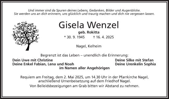Traueranzeige von Gisela Wenzel von Frankenpost