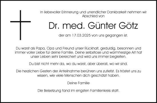 Traueranzeige von Günter Götz von Neue Presse Coburg