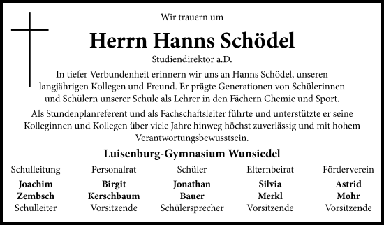 Traueranzeige von Hanns Schödel von Frankenpost